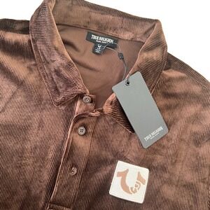 True Religion Men's Velour Polo Size Large Eclipse Coffee Bean Stretch Shirt New